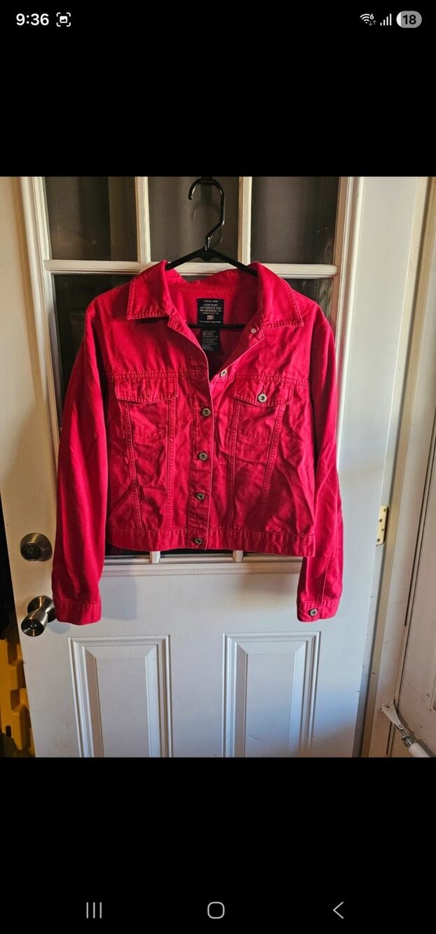 Vintage Y2K Faded Glory Red Denim Jacket Medium 100% Cotton Trucker Jean Jacket
